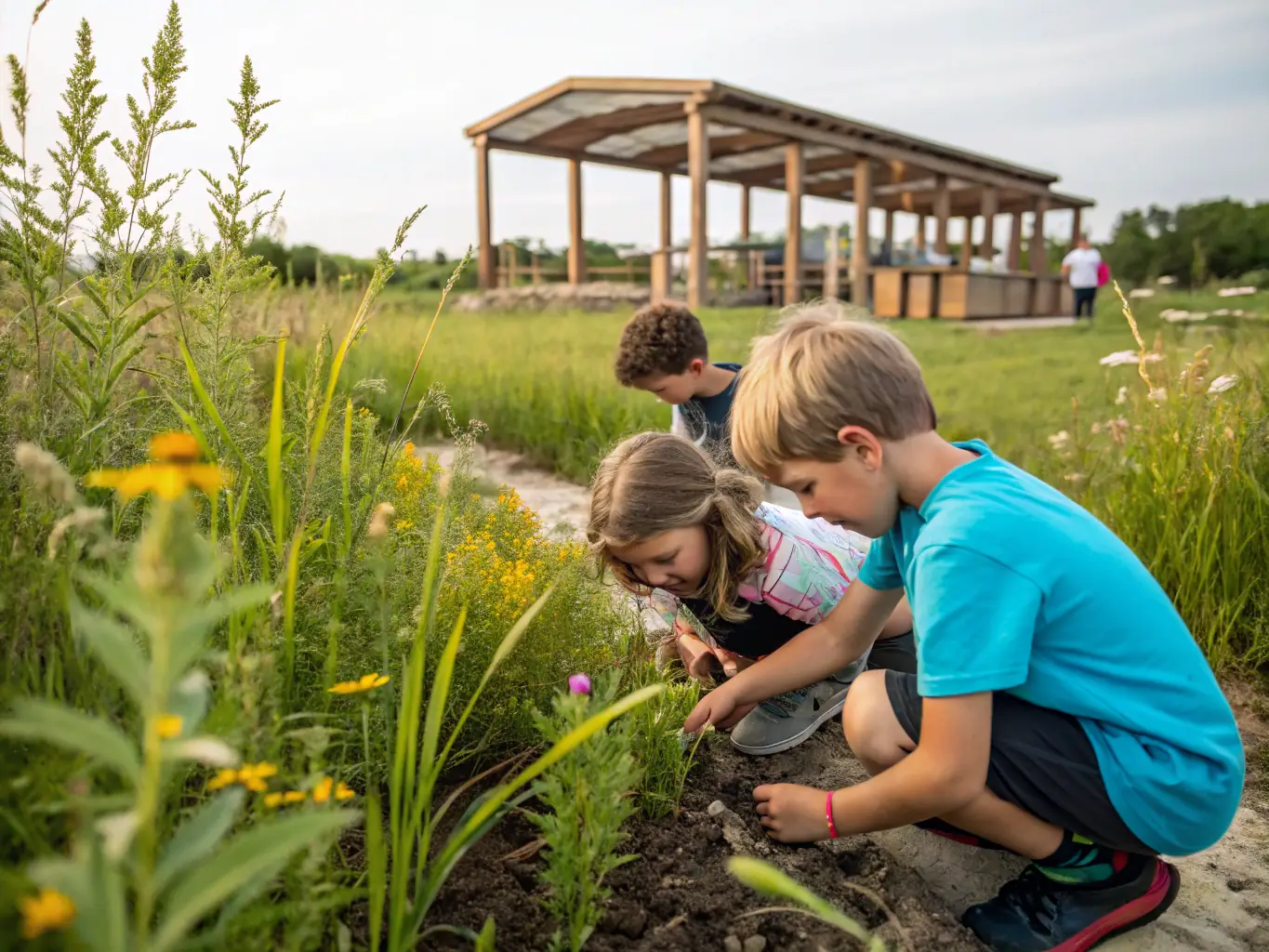 An image showing children participating in an educational program focused on the natural heritage of the Marais Poitevin, highlighting the organization's dedication to environmental awareness and education.